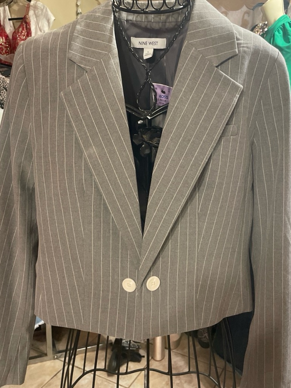 Nine West Gray Pinstripe Cropped Blazer